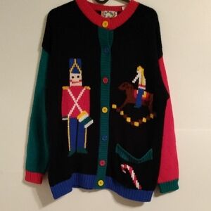 Vtg Bravo Toy Soldier Christmas Cardigan Nutcracker Cottagecore Cabincore